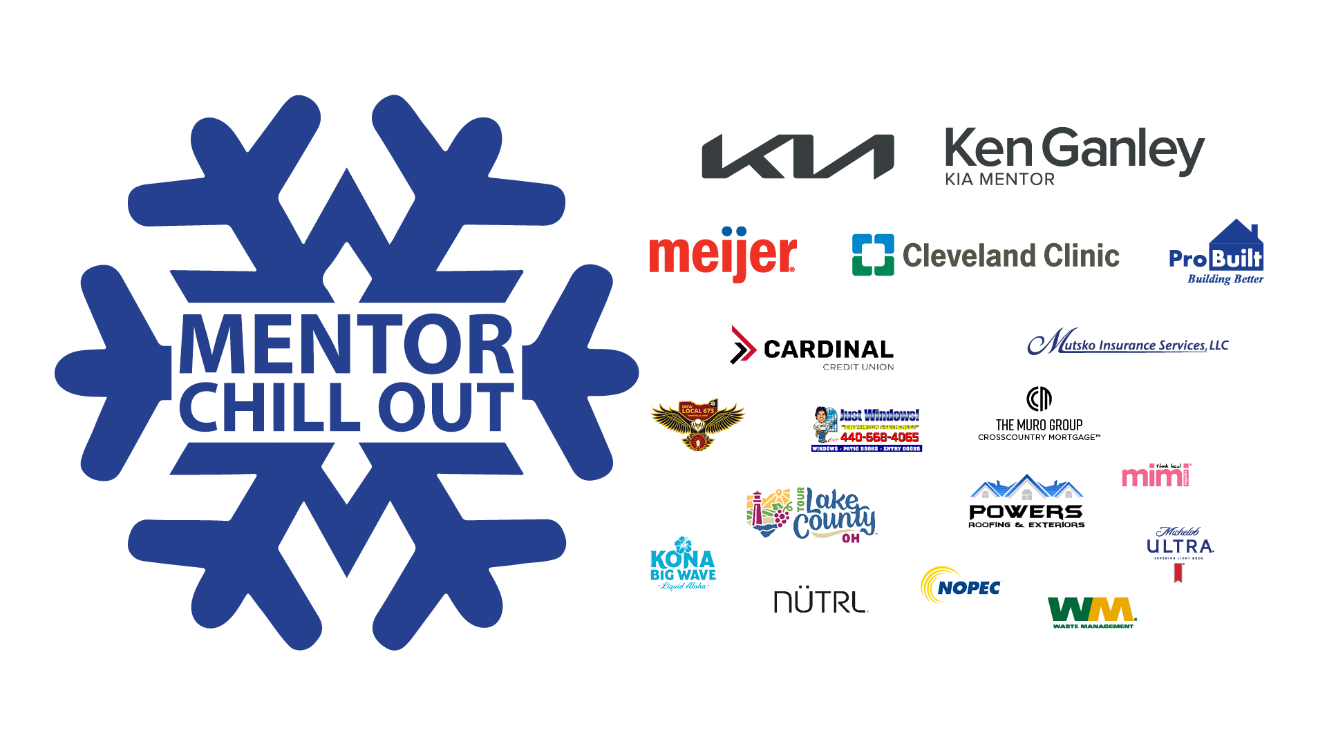 An image of the Mentor Chill Out logo on the left with logos of corporate sponsors on the right.