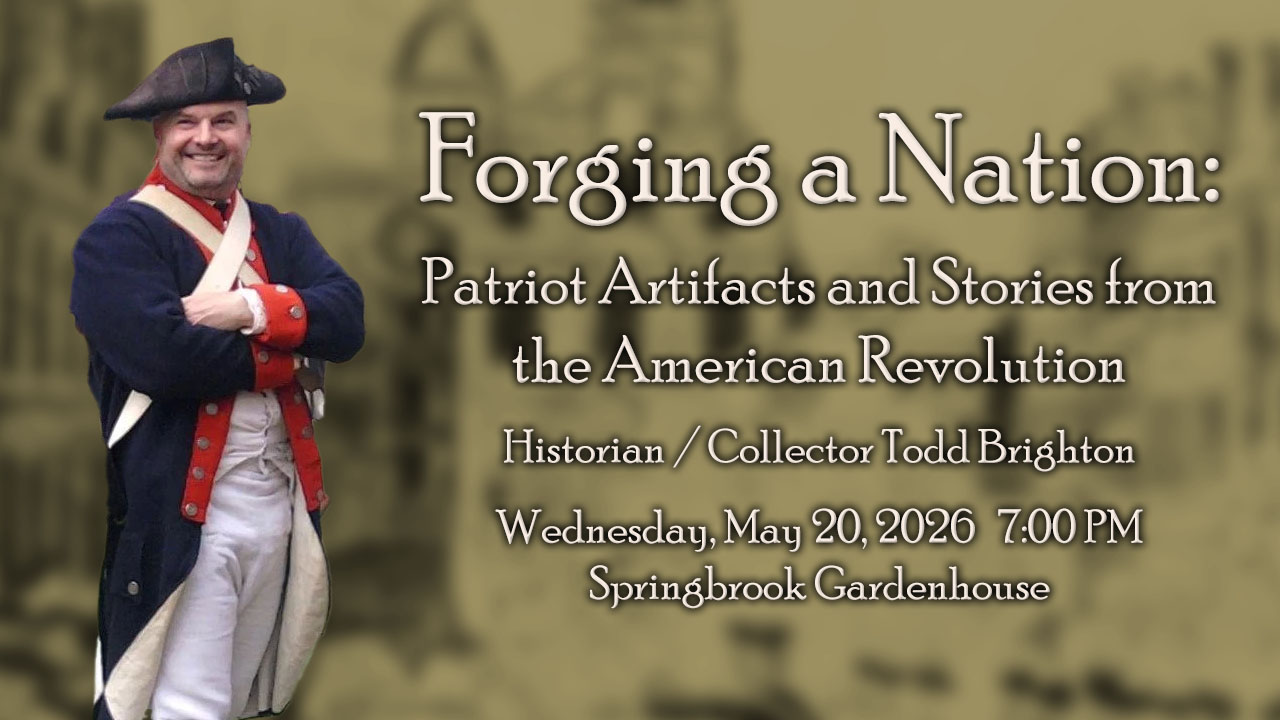 An image of a Revolutionary War Reenactor and the title and description of the forging the nation event.
