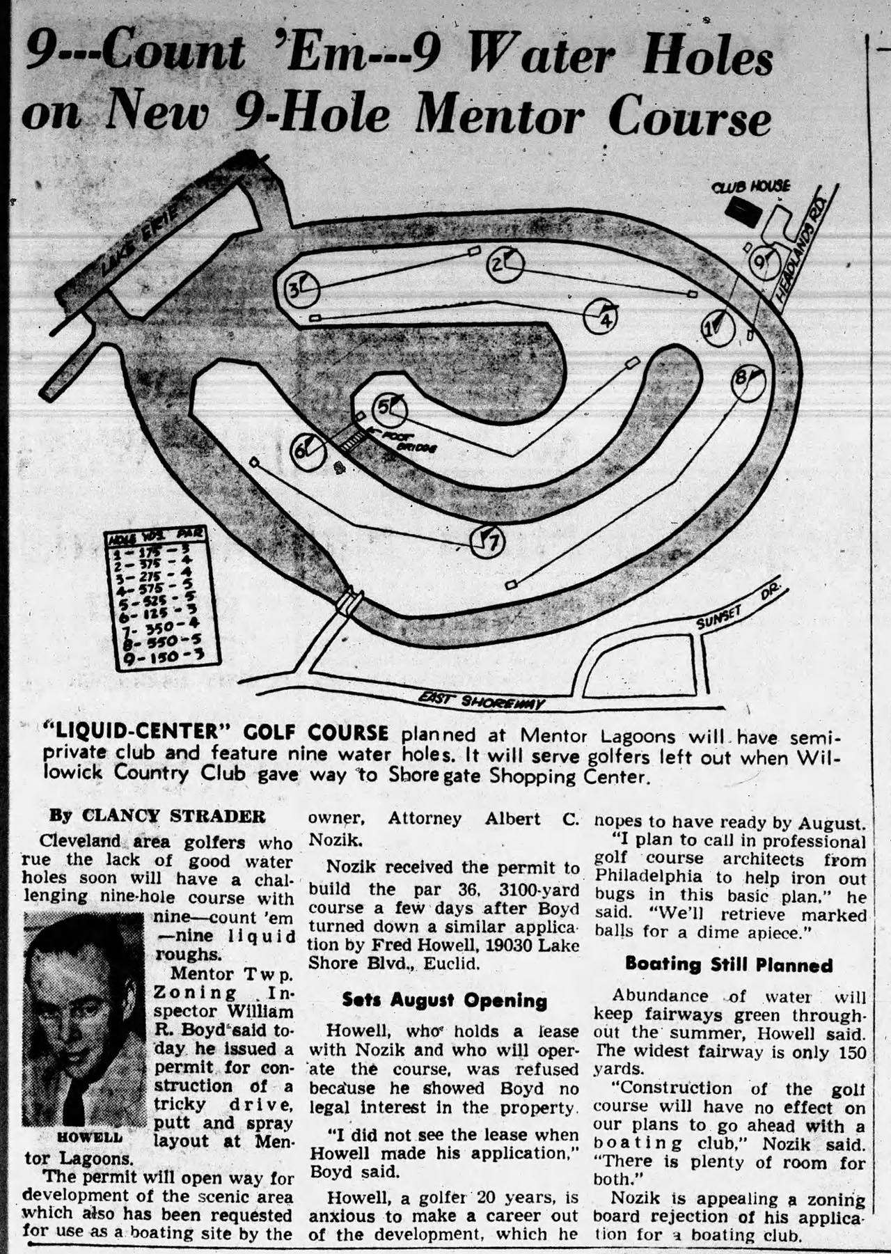 An article from the Cleveland Press in 1955 regarding plans to create a 9-hole golf course at the Mentor Lagoons.